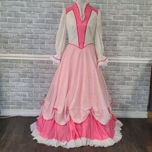 Vintage Pink 70s Dress Gown Prairie Cottage Victorian Period Costume Handmade